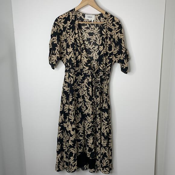 Ba&sh Tabby Wrap Dress Black & Beige Print Midi Length Womens Small - Picture 5 of 13